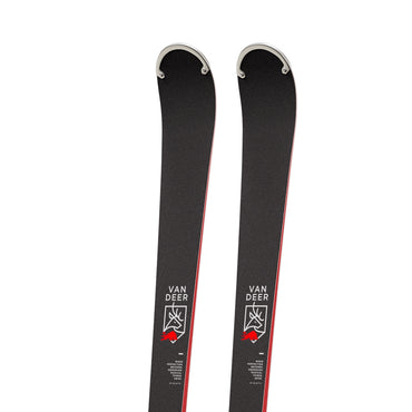 Van Deer H-Power 68 skis 2026/27 in black, close-up of the tips with the Van Deer deer crest on the topsheet