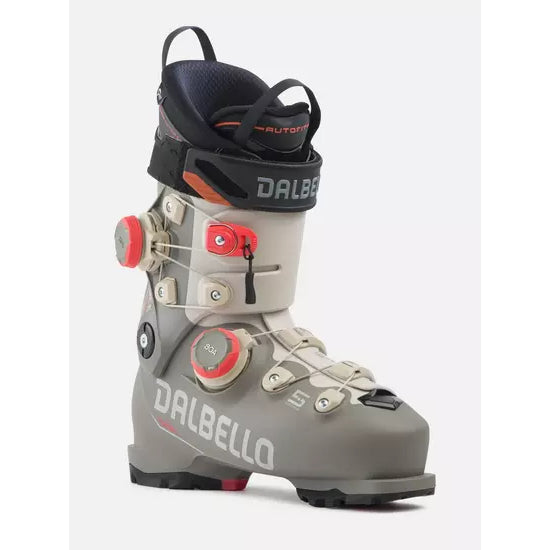 Dalbello Veloce Space 120 Dual in Stone Grey/Ecru, outside profile with both BOA dials and the cuff strap