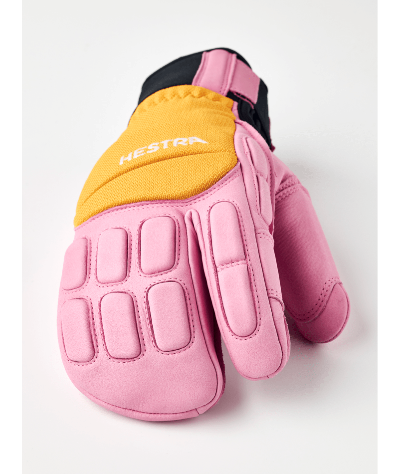 Hestra Vertical Cut Freeride 3-finger ski glove, Cerise/Mustard colourway