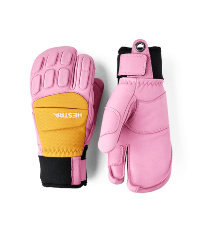 Hestra Vertical Cut Freeride 3-finger ski glove, Cerise/Mustard colourway