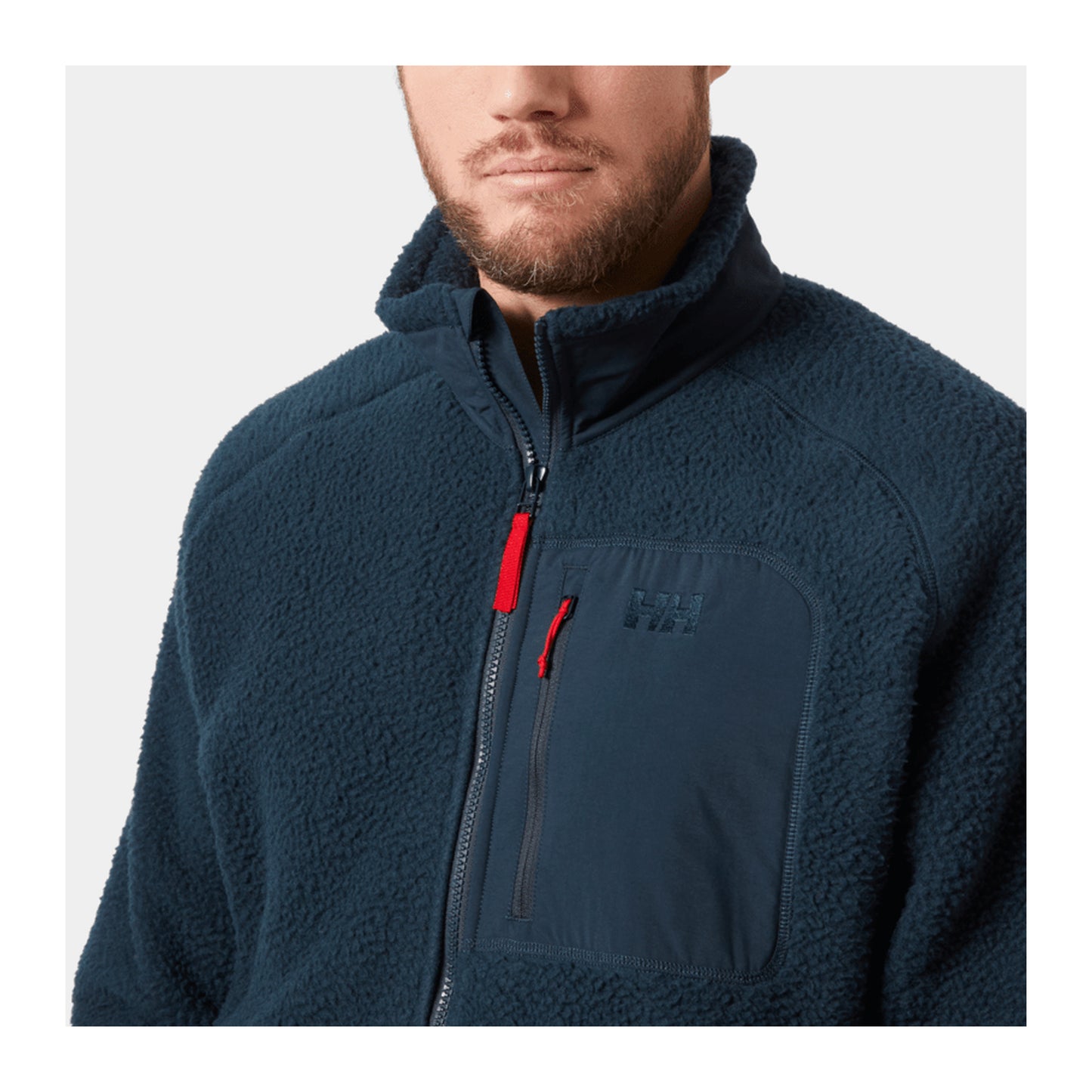 HH Men's Panorama Pile Block Jacket – Navy – detail