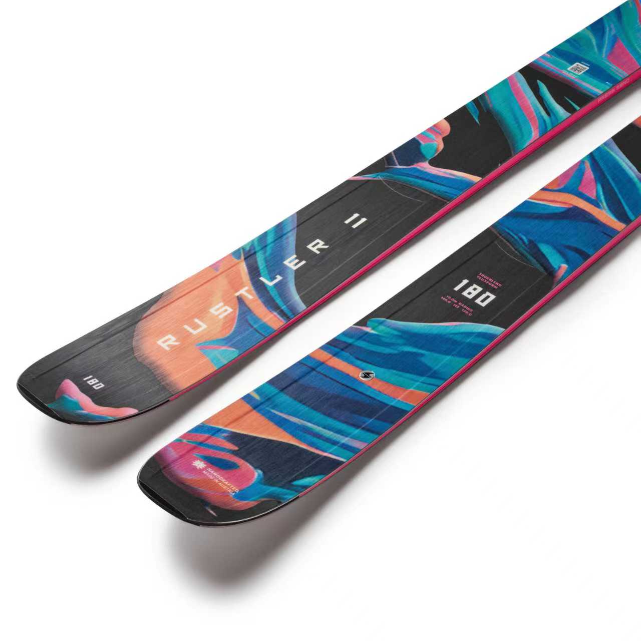 Blizzard Rustler 11 ski – angled topsheet detail