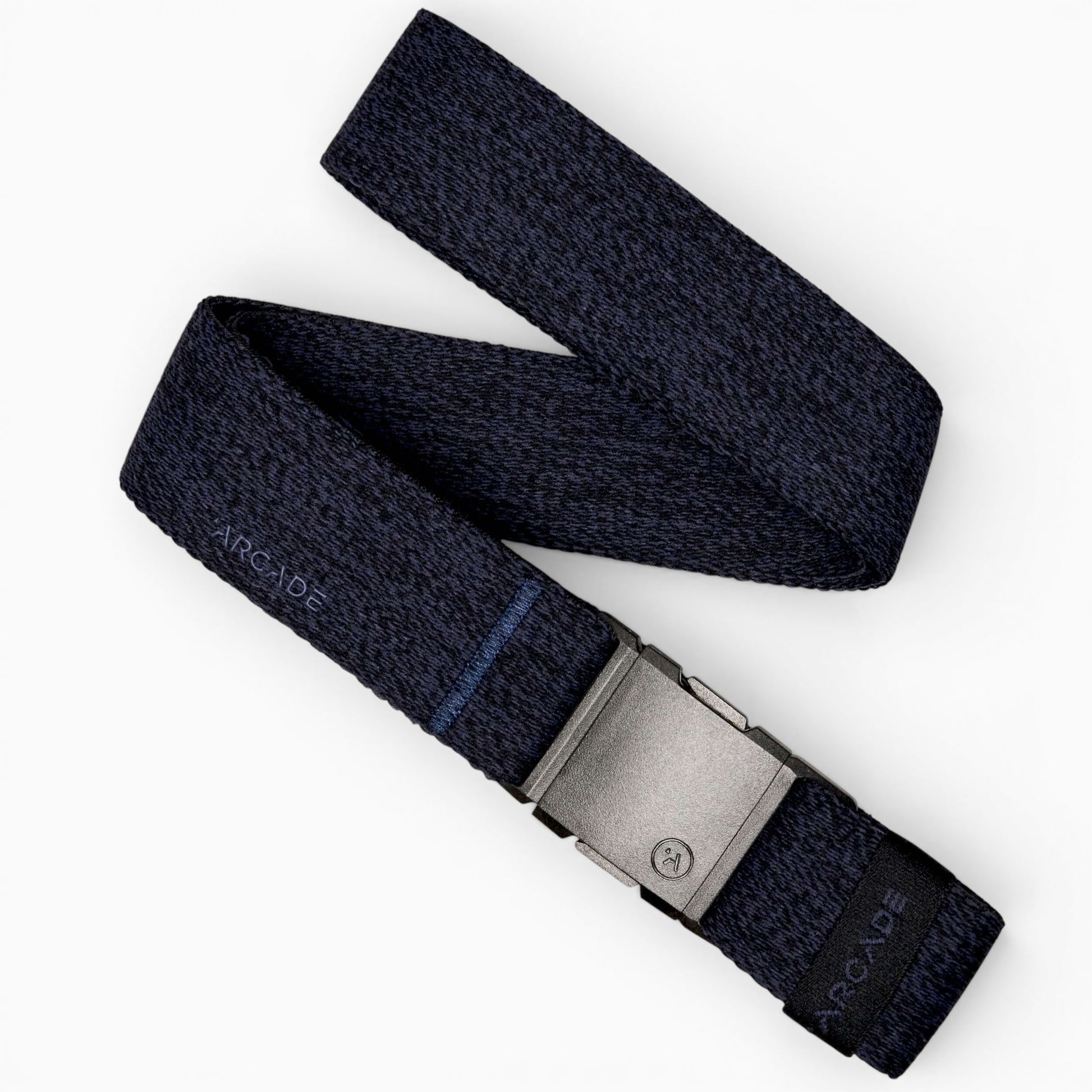 Arcade Atlas Belt in Heather Navy — full belt with buckle