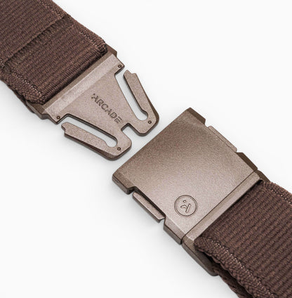 Arcade Atlas Belt in Med Brown — buckle, front