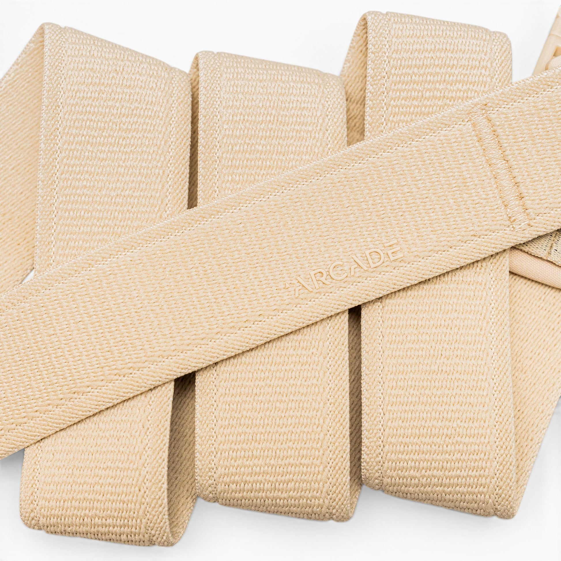 Arcade Atlas Slim Belt in Khaki — webbing texture close-up