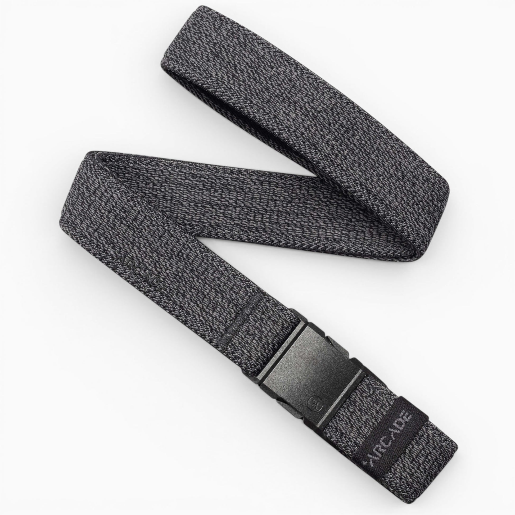 Arcade Atlas Slim Belt in Heather Black — full belt with buckle