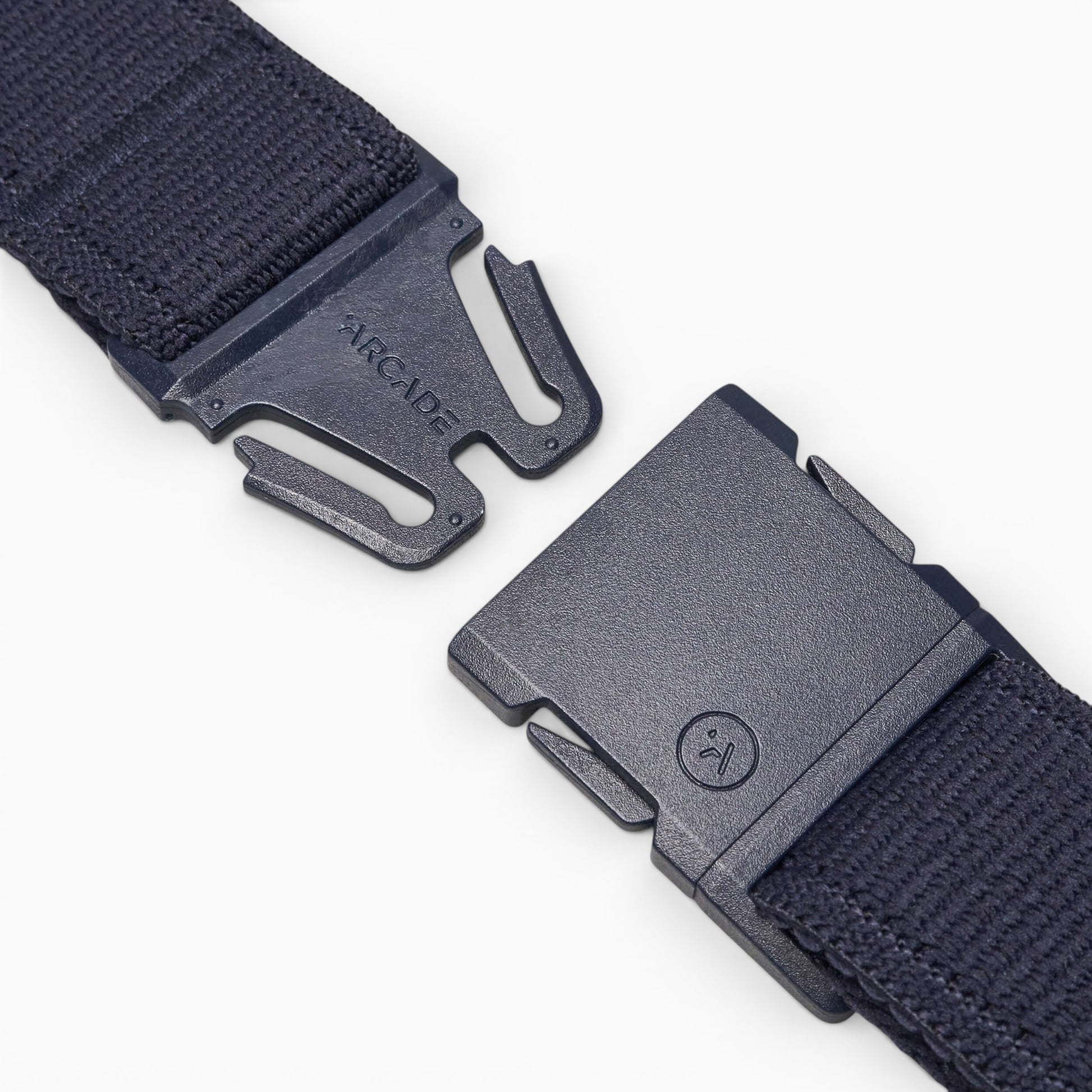 Arcade Atlas Slim Belt in Navy — buckle, front