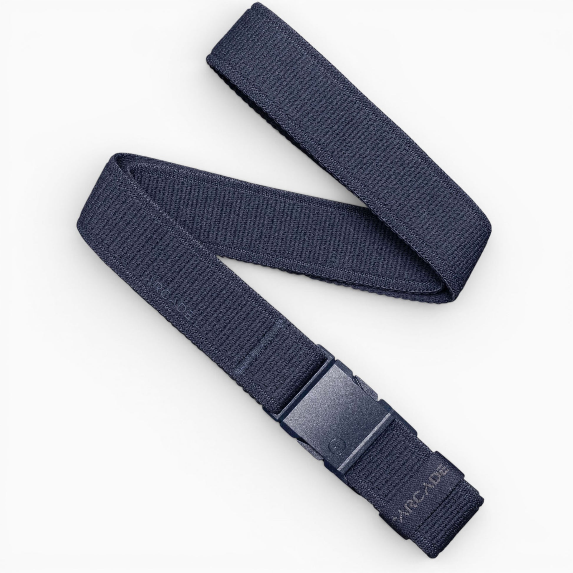 Arcade Atlas Slim Belt in Navy — full belt with buckle