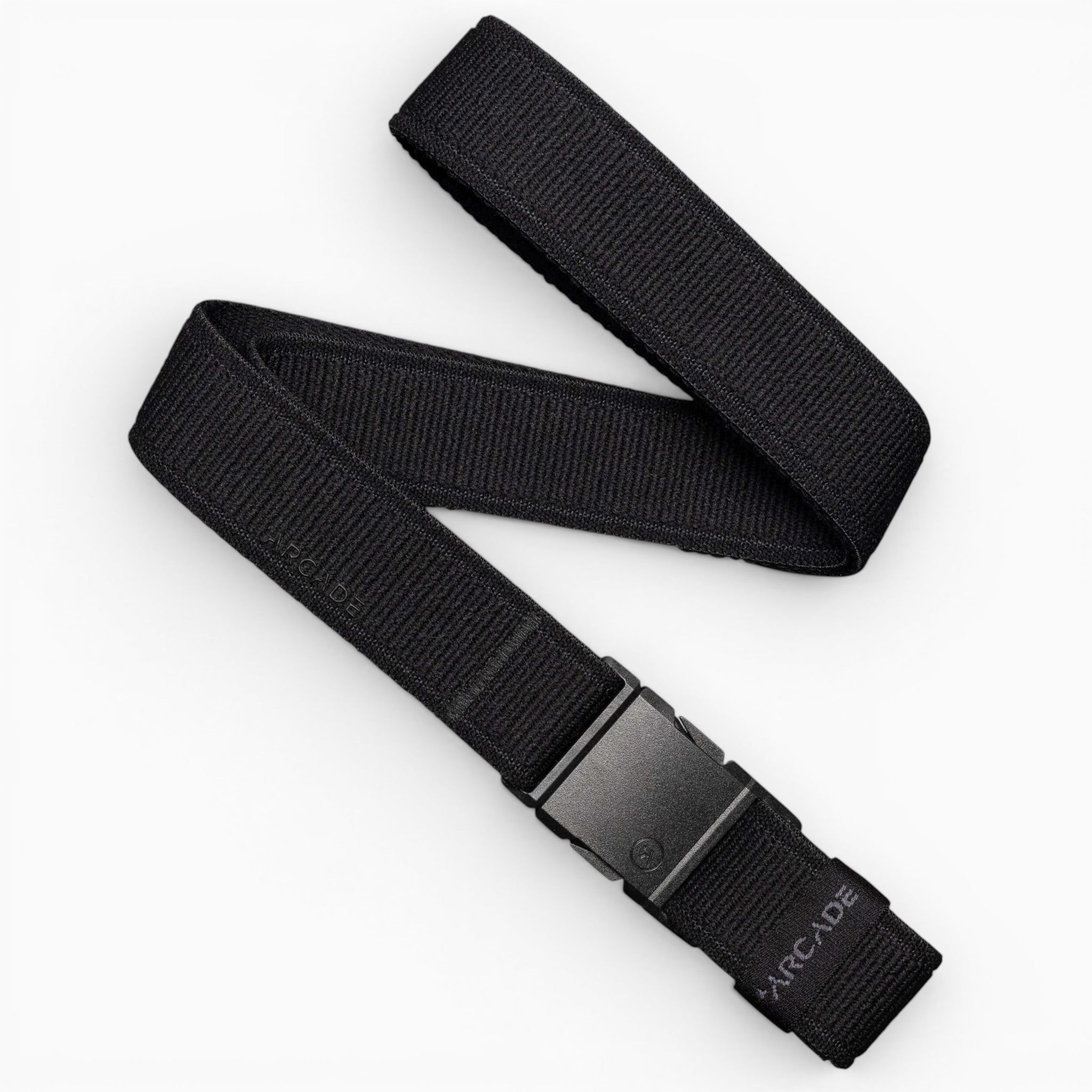 Arcade Atlas Slim Belt in Black — full belt with buckle