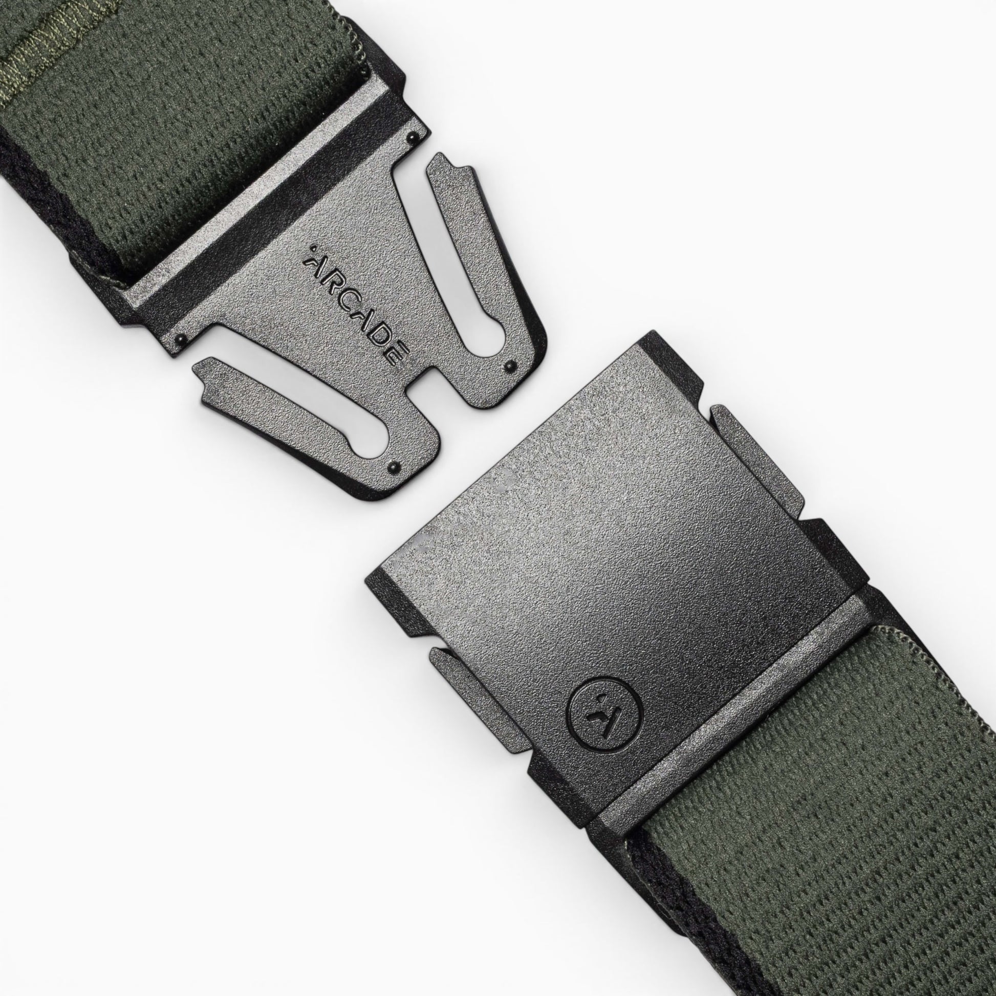 Arcade Blackwood Belt in Ivy Green/Black — buckle, front