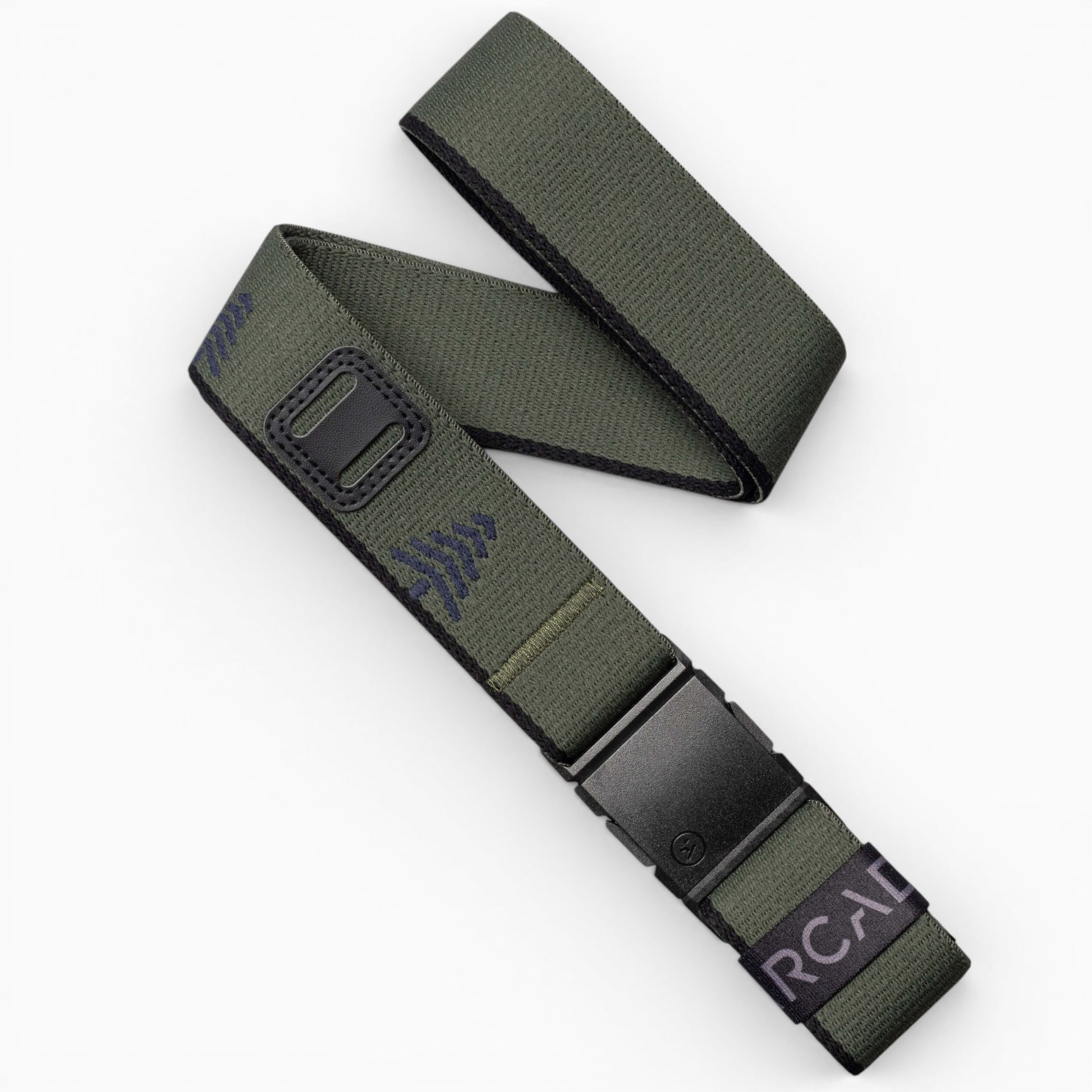 Arcade Blackwood Belt in Ivy Green/Black — full belt with buckle
