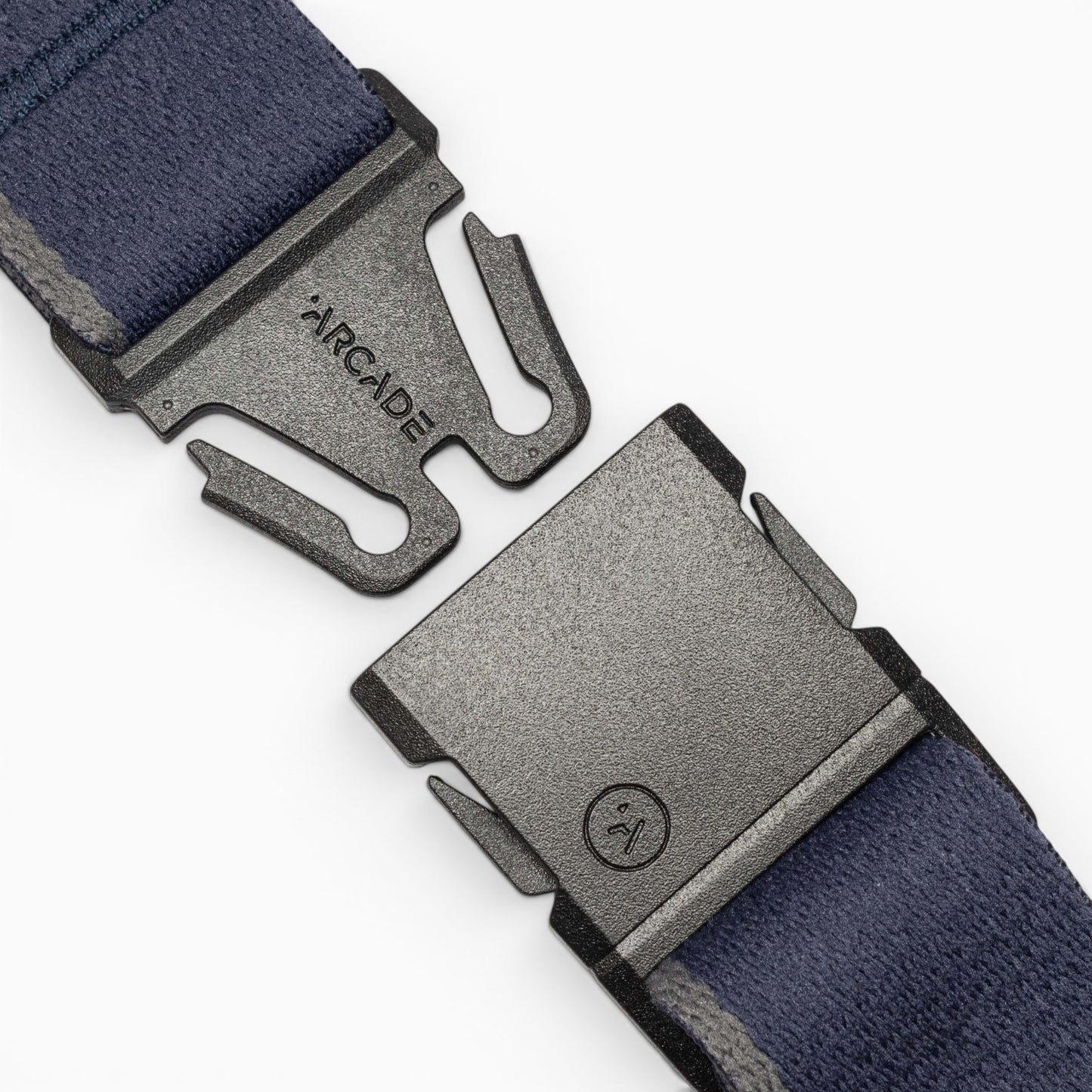 Arcade Blackwood Youth Belt in Navy/Flame — buckle, front