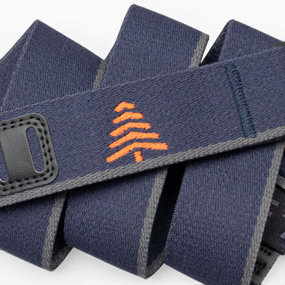 Arcade Blackwood Youth Belt in Navy/Flame — Arcade logo patch