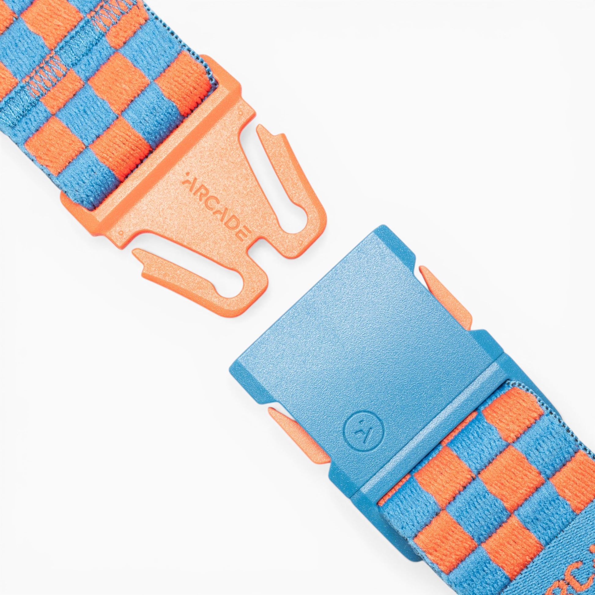Arcade Check Youth Belt in Tide/Flame — buckle, front