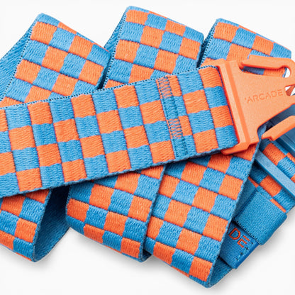 Arcade Check Youth Belt in Tide/Flame — Arcade logo patch