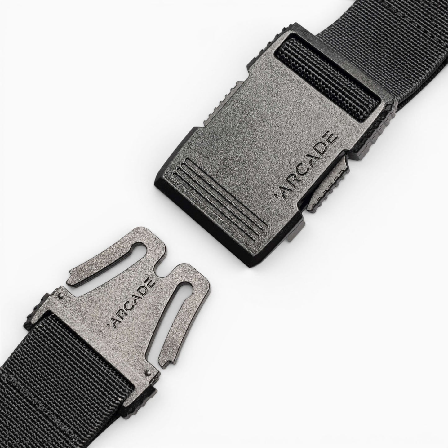 Arcade Hardware Belt in Iron — buckle, front