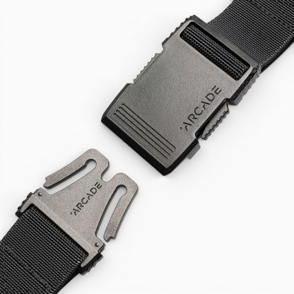 Arcade Hardware Belt in Iron — buckle, front