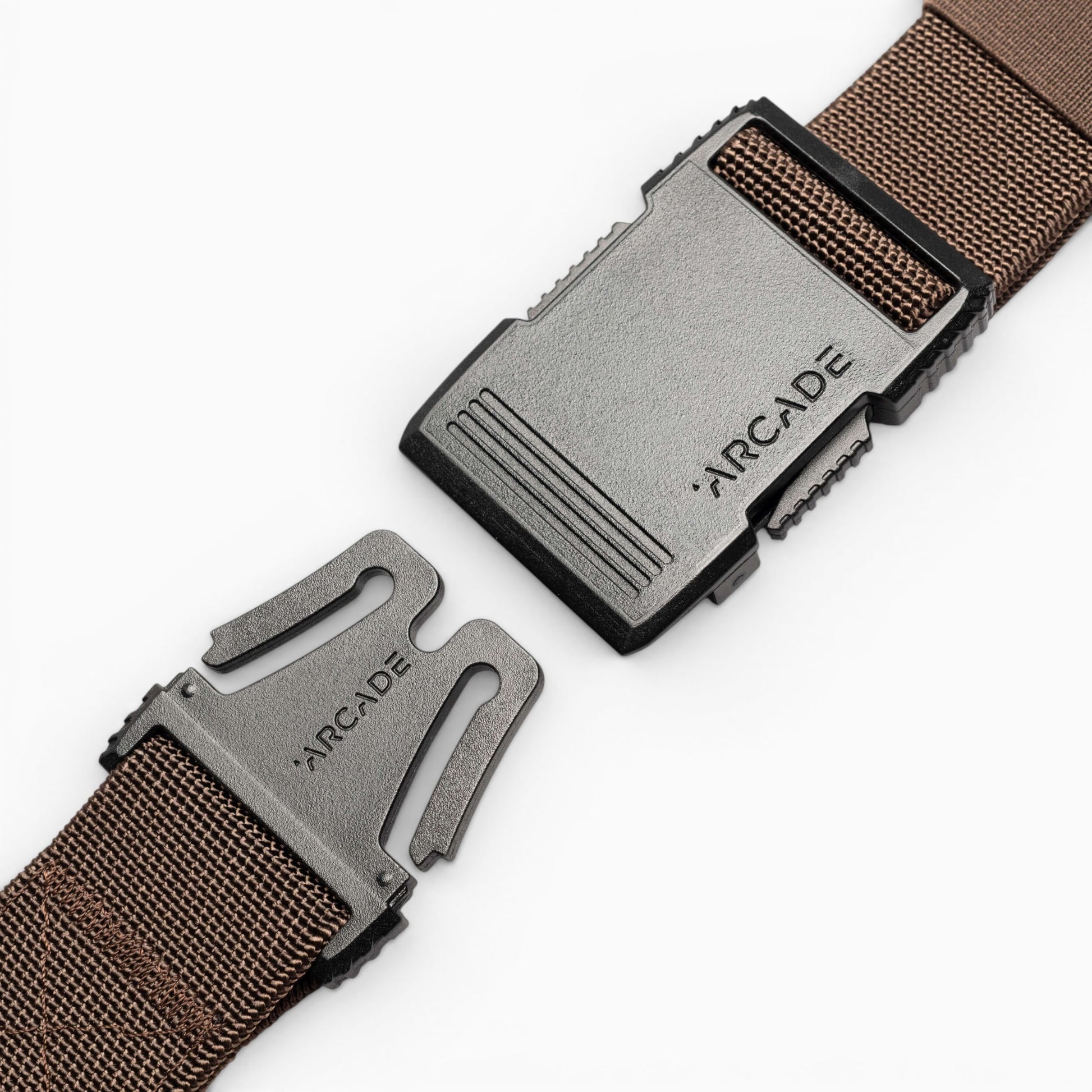 Arcade Hardware Belt in Mud — buckle, front