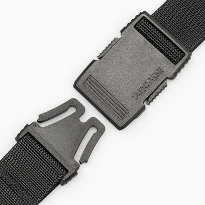 Arcade Hardware Slim Belt in Black — buckle, front
