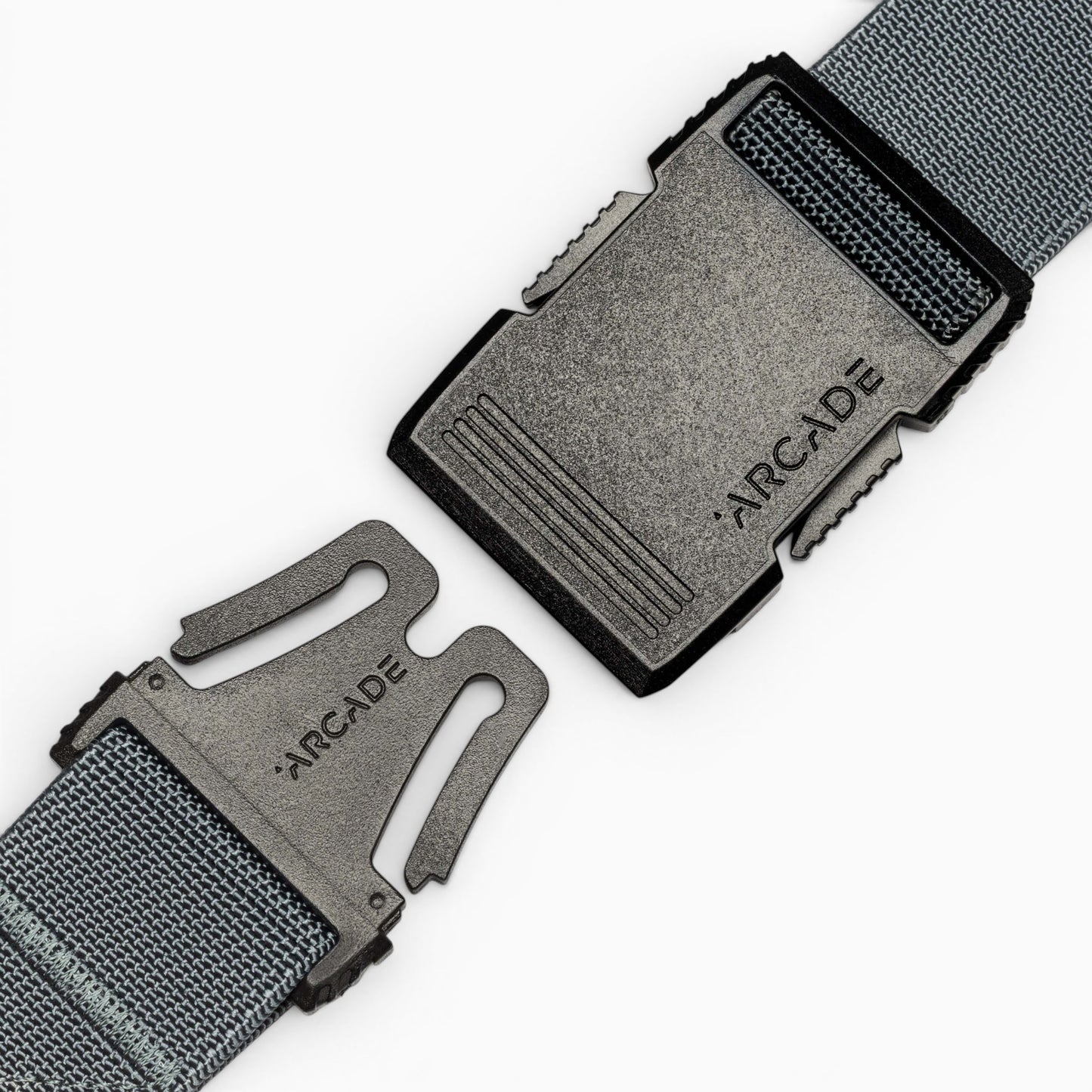 Arcade Hardware Slim Belt in Charcoal — buckle, front