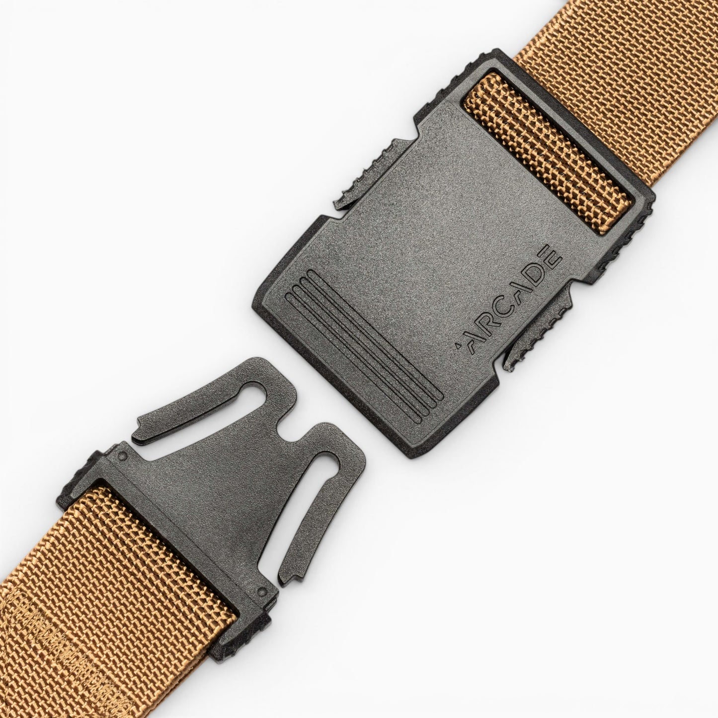 Arcade Hardware Slim Belt in Coyote — buckle, front