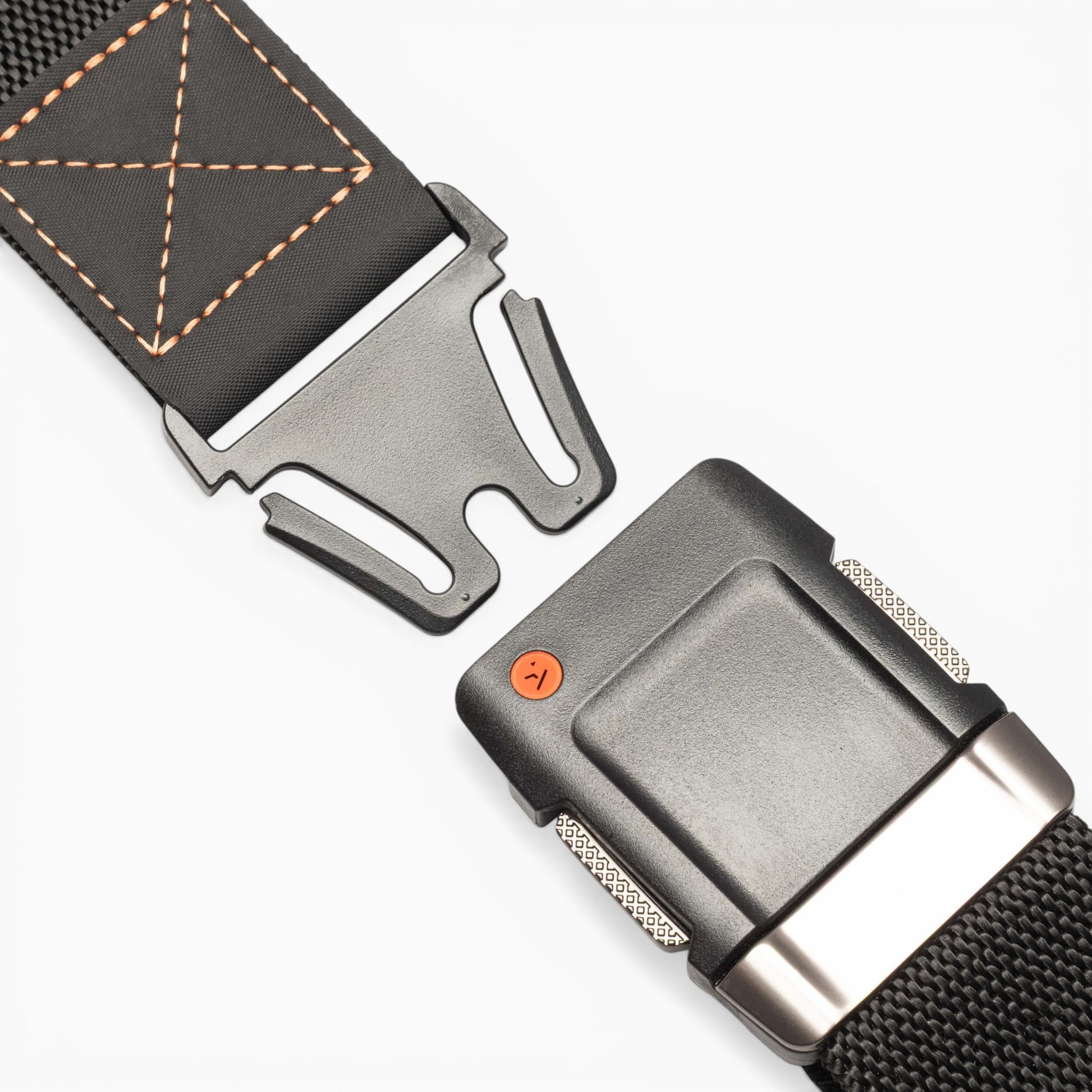Arcade Motion Belt in Black/Flame — buckle, front