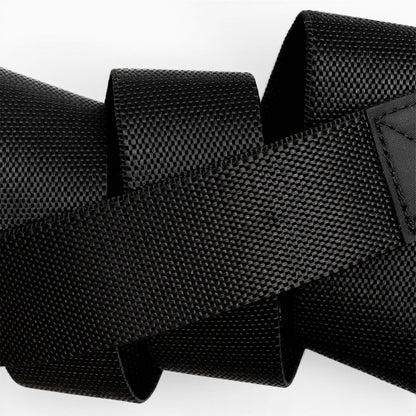 Arcade Motion Belt in Black/Nickel — webbing texture close-up