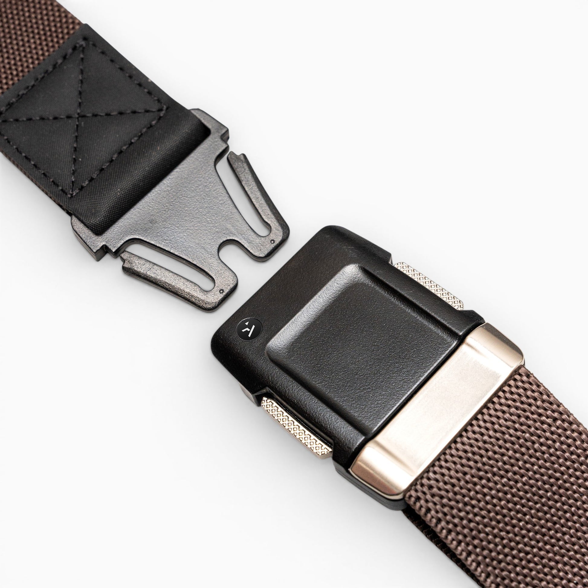 Arcade Motion Belt in Brown/Nickel — buckle, front
