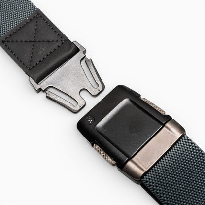 Arcade Motion Belt in Charcoal/Gunmetal — buckle, front