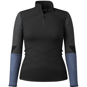 Smartwool Women's Intraknit Thermal Merino Base Layer Colorblock 1/4 Zip - Black-charcoal