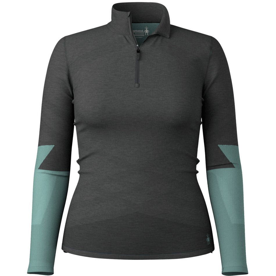 Smartwool Women's Intraknit Thermal Merino Base Layer Colorblock 1/4 Zip - Charcoal-dusty Teal