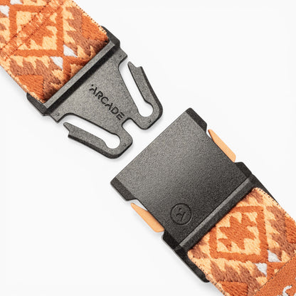 Arcade Twilight Slim Belt in Copper/Rust — buckle, front
