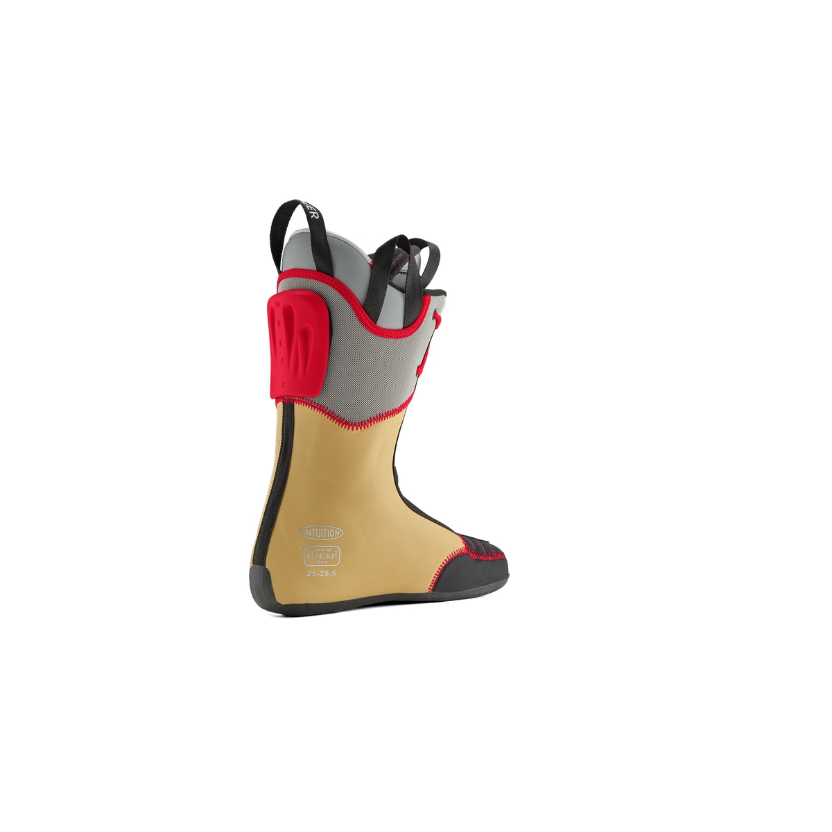 Van Deer Pro Boot 2026/27, thermoformable Intuition liner seen from behind, with the Intuition branding and size stamp on the heel