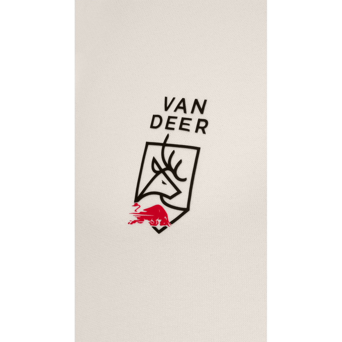 VAN DEER Essential Hoodie in off-white, close-up of the chest print