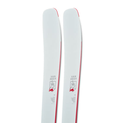 Van Deer Freeride 98 skis 2026/27 in off-white, close-up of the tips with the Van Deer deer crest on the topsheet
