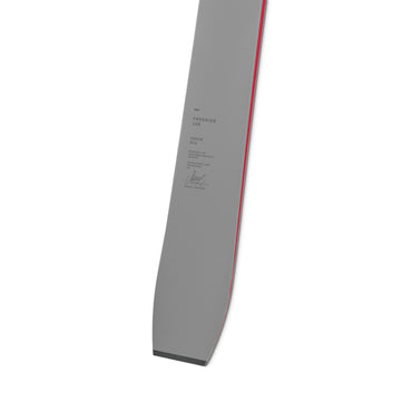 Van Deer Freeride 108 skis 2026/27 in mud brown, tail detail with the model, length and turn radius printed on the topsheet and Marcel Hirscher's signature