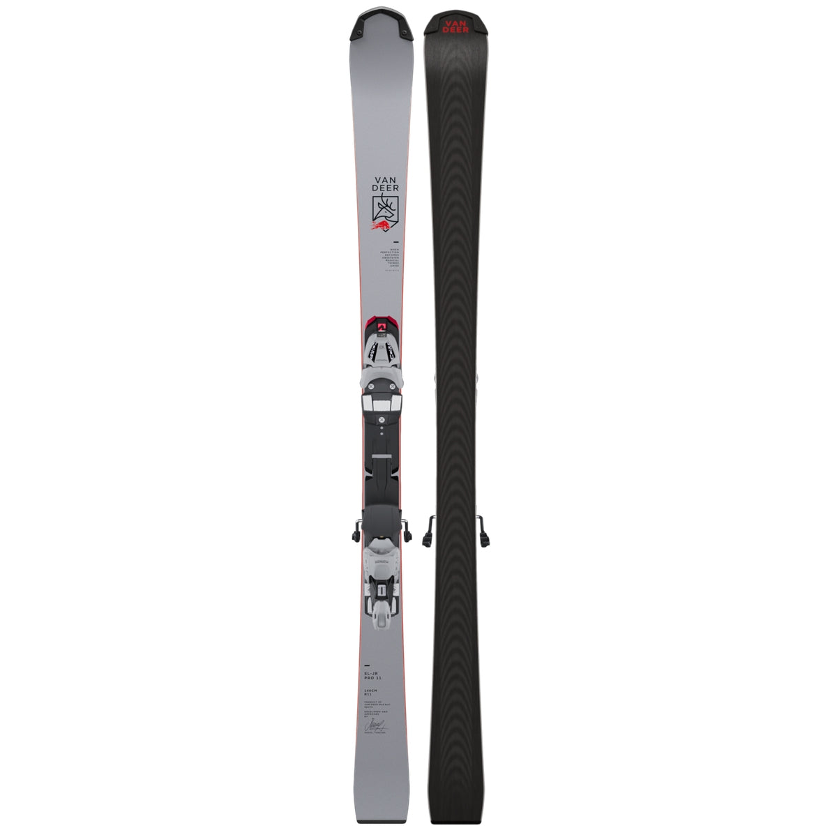 Van Deer SL-JR Pro junior slalom race skis 2026/27 in grey, topsheet and base shown side by side