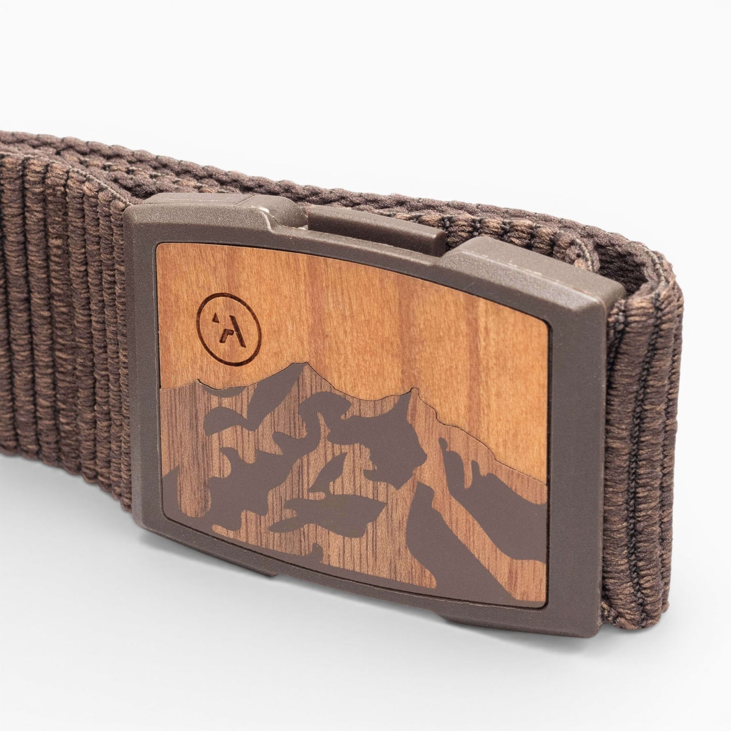 Arcade Woody Belt in Heather Walnut — buckle, back