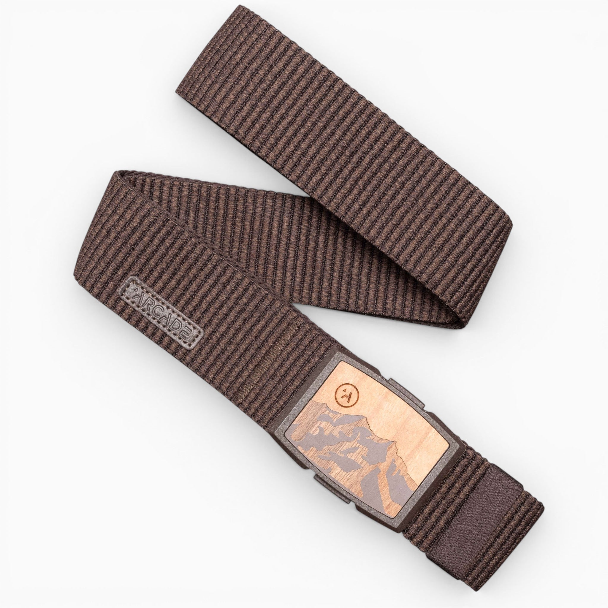 Arcade Woody Belt in Heather Walnut — full belt with buckle