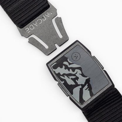 Arcade Woody Belt in Smoke — buckle, front