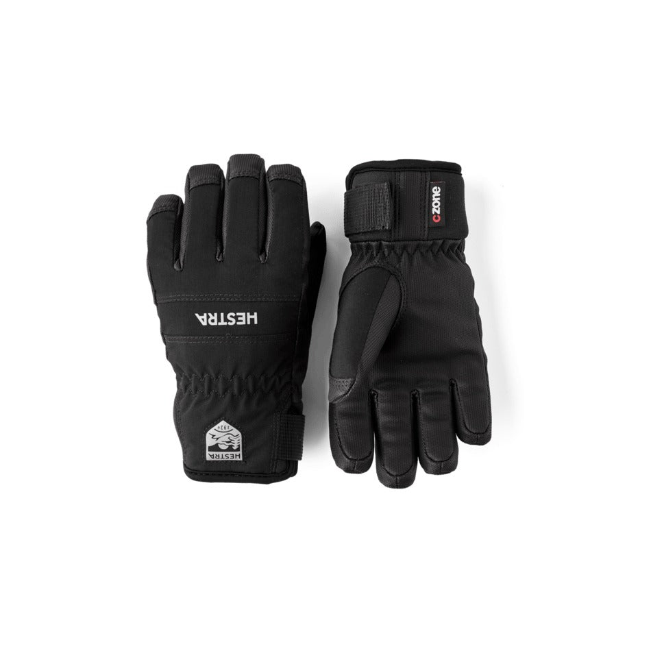 Hestra Ferox CZone Jr in Black — pair shown, backhand and palm