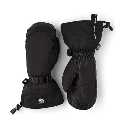 Hestra Army Leather Extreme Mitt in Blk/Blk — pair shown, backhand and palm