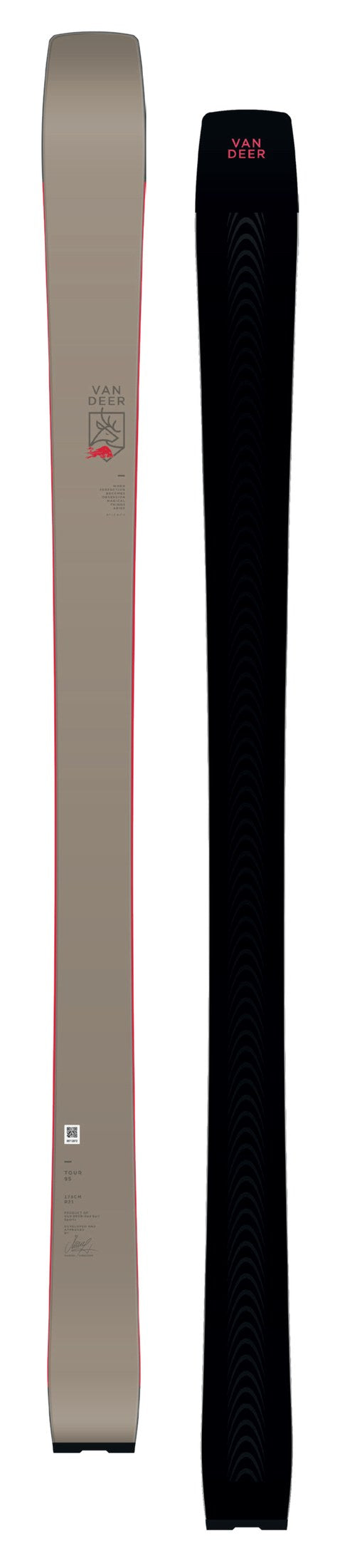 Van Deer Tour 95 touring skis 2026/27 in light ocher, topsheet and base shown side by side